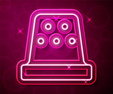 Kırmızı arkaplanda izole edilmiş ikon dikmek için parlayan neon hattı Thimble. Vektör