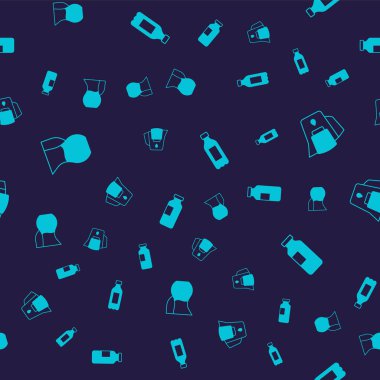 Sürahi bardağı suyla, su sürahisi filtresiyle, bir şişe dolusu ve pürüzsüz desenle ayarla. Vektör