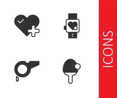 Raket, kalp atışı, ıslık ve kalp ikonlu akıllı saat. Vektör