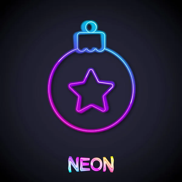 Parlayan Neon Hattı Noel Topu Simgesi Siyah Arka Planda Izole — Stok Vektör