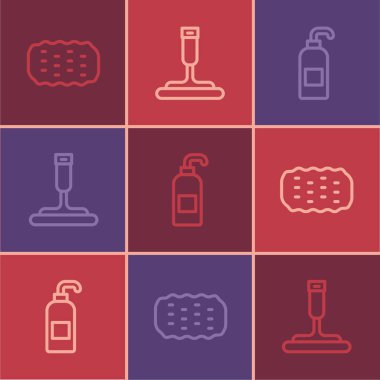 Pencere simgesi için Sünger, Antibakteriyel sabun ve Rubber temizleyiciyi ayarla. Vektör