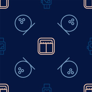 Kalple akıllı saat, bowling topu ve spor mekanik skorbordu kusursuz desenli. Vektör