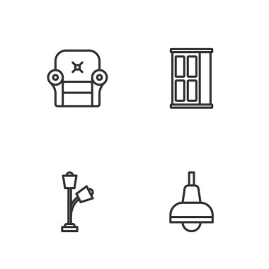 Lamba asılması, yer lambası, Kol Sandalyesi ve Gardırop ikonu. Vektör