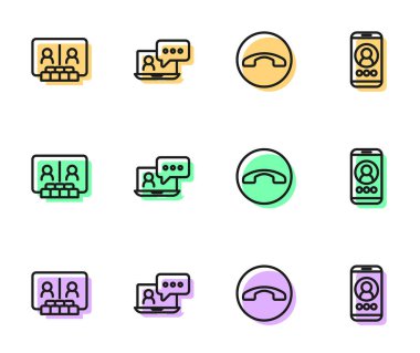 Telefon ahizesi, görüntülü sohbet konferansı ve simge ayarla. Vektör