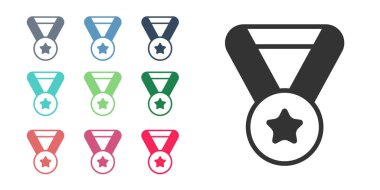 Beyaz arkaplanda siyah madalya ikonu izole edildi. Kazanan sembol. Simgeleri renklendirin. Vektör