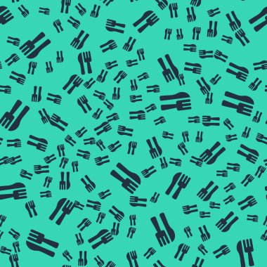 Siyah haçlı bıçak ve çatal ikonu yeşil arka planda izole edilmiş pürüzsüz desen. Çatal bıçak sembolü. Vektör