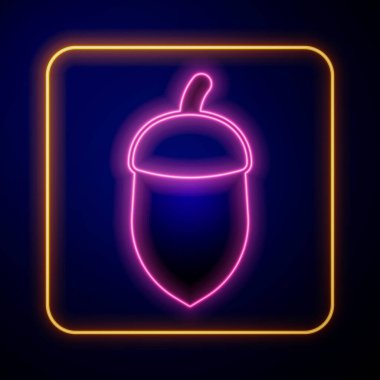 Parlayan neon meşe palamudu simgesi siyah arkaplanda izole edildi. Vektör