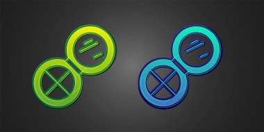 Siyah zemin üzerinde ayna simgesi olan yeşil ve mavi makyaj tozu. Vektör