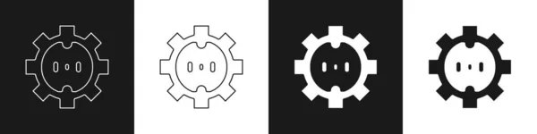 Set Icono Toma Corriente Eléctrica Aislado Sobre Fondo Blanco Negro — Archivo Imágenes Vectoriales