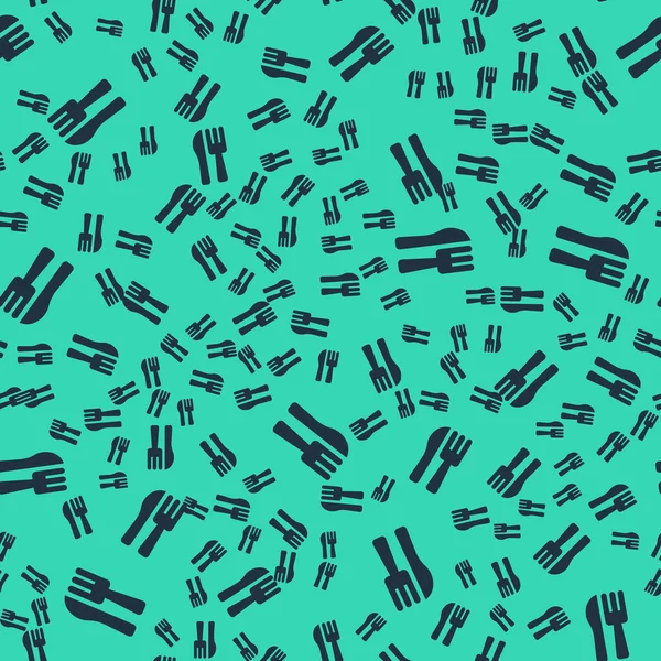 Siyah haçlı bıçak ve çatal ikonu yeşil arka planda izole edilmiş pürüzsüz desen. Çatal bıçak sembolü. Vektör