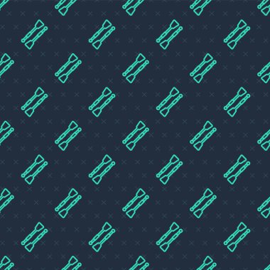 Kürekler ya da kürekler yeşil çizgide. Tekne ikonu mavi arka planda izole edilmiş pürüzsüz desen. Vektör