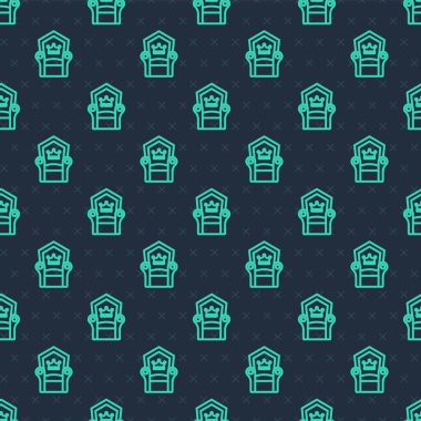 Yeşil çizgi Ortaçağ taht ikonu mavi arka planda izole edilmiş kusursuz desen. Vektör