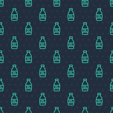 Yeşil çizgili bir şişe su ikonu mavi arka planda izole edilmiş pürüzsüz desen. Soda su içme tabelası. Vektör
