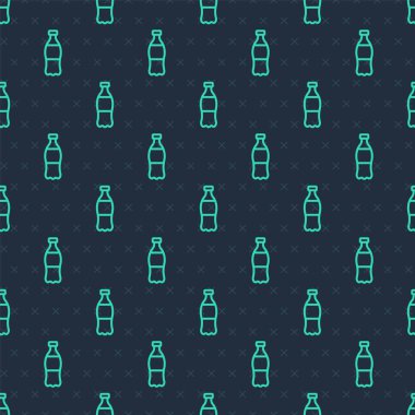 Yeşil çizgili bir şişe su ikonu mavi arka planda izole edilmiş pürüzsüz desen. Soda su içme tabelası. Vektör