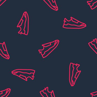 Eğitim için kırmızı çizgi spor ayakkabıları, siyah arka planda izole edilmiş ikon ikonu çalıştırmak. Spor ayakkabılar. Vektör