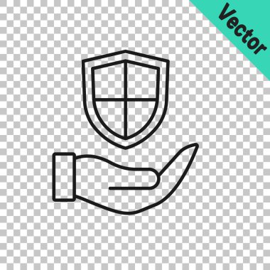 El simgesindeki siyah çizgi kalkanı şeffaf arkaplanda izole edildi. Sigorta konsepti. Gardiyan. Güvenlik, güvenlik, koruma, gizlilik kavramı. Vektör