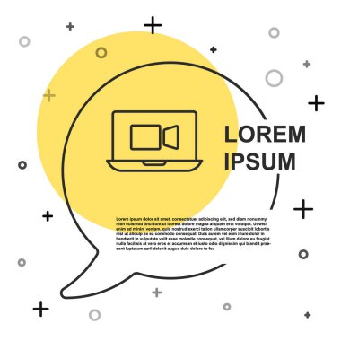 Siyah hat görüntülü sohbet konferansı simgesi beyaz arkaplanda izole edildi. Çevrimiçi iş görüşmesi formu. Uzak proje yönetimi. Rastgele dinamik şekiller. Vektör