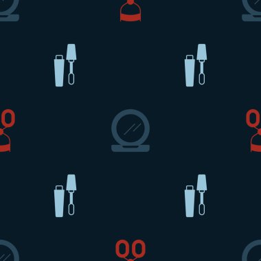 Kirpik bigudisini, aynalı makyaj tozunu ve pürüzsüz desenli Mascara fırçasını ayarla. Vektör