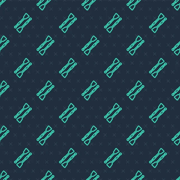 Kürekler ya da kürekler yeşil çizgide. Tekne ikonu mavi arka planda izole edilmiş pürüzsüz desen. Vektör