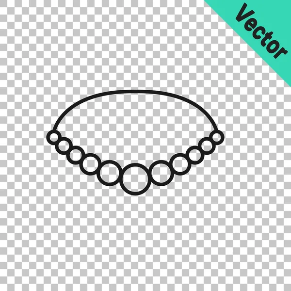 Línea Negra Icono Collar Perlas Aislado Sobre Fondo Transparente Vector — Vector de stock