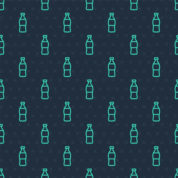 Yeşil çizgili bir şişe su ikonu mavi arka planda izole edilmiş pürüzsüz desen. Soda su içme tabelası. Vektör