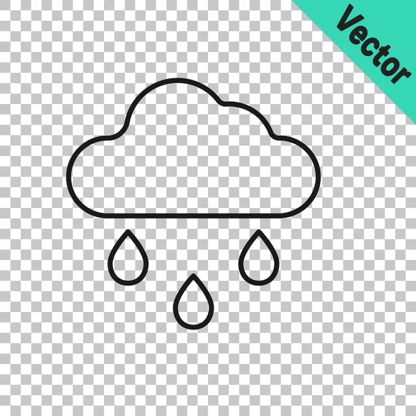 Nube Línea Negra Con Icono Lluvia Aislado Sobre Fondo Transparente — Vector de stock