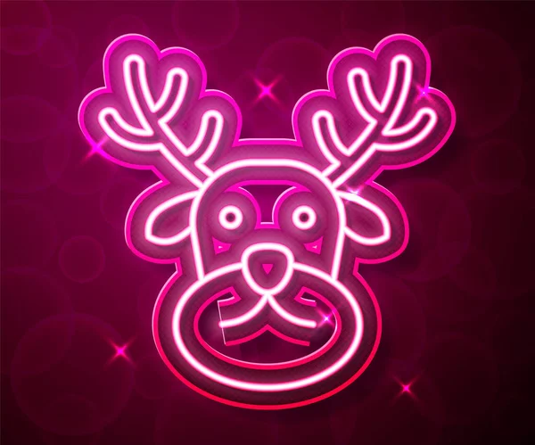 发光的霓虹灯线驯鹿图标孤立在红色背景 圣诞快乐 新年快乐 — 图库矢量图片