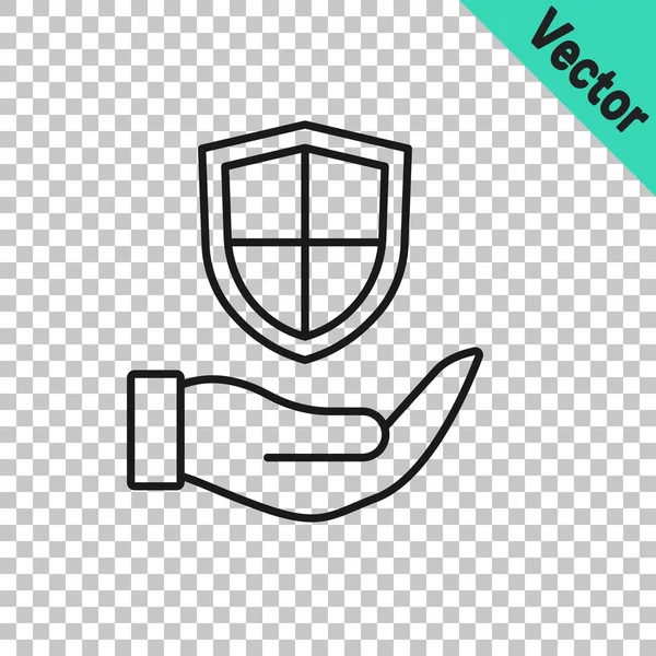 Black Line Shield Der Hand Symbol Isoliert Auf Transparentem Hintergrund — Stockvektor