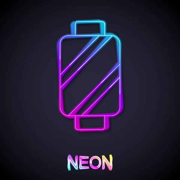 Glödande Neon Line Sytråd Spolen Ikon Isolerad Svart Bakgrund Garnspole — Stock vektor