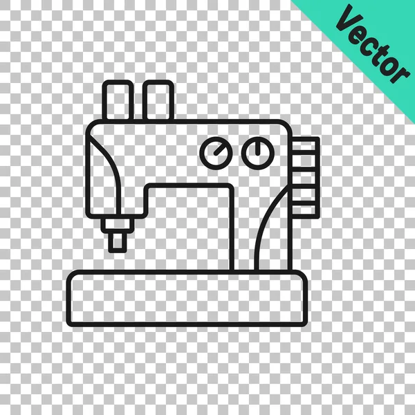 Black Line Sewing Machine Icon Isolated Transparent Background Vector — Stock Vector