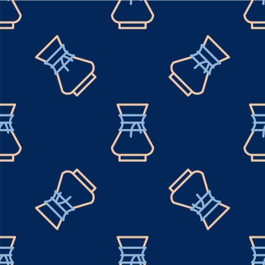 Kahve makinesi ikonunun üzerine çizgi dök mavi arka planda izole edilmiş kusursuz desen. Alternatif kahve demleme yöntemleri. Kahve kültürü. Vektör