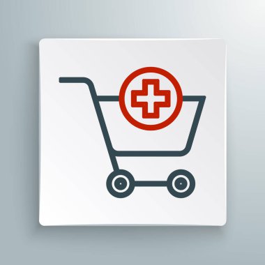 Beyaz arkaplanda izole edilmiş alışveriş arabası simgesine satır ekle. İnternetten satın alma konsepti. Servis tabelası. Süpermarket sepeti sembolü. Renkli taslak konsepti. Vektör