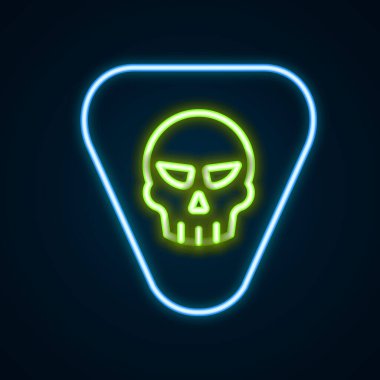 Parlayan neon çizgisi Gitar Seçme simgesi siyah arkaplanda izole edildi. Müzik aleti. Renkli taslak konsepti. Vektör