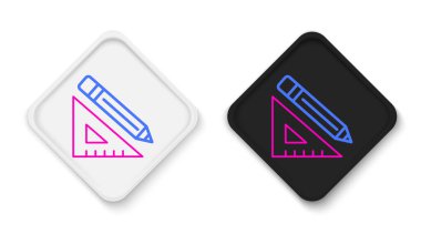 Çizgi üçgen cetvel ve kalem simgesi beyaz arkaplanda izole edildi. Düz sembol. Çizim ve eğitim araçları. Renkli taslak konsepti. Vektör