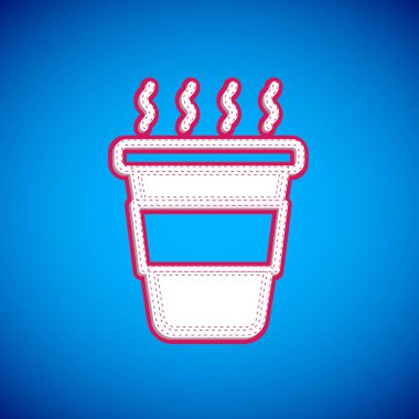 Mavi arka planda izole edilmiş beyaz kahve fincanı. Vektör