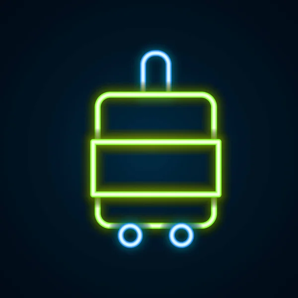 Lumineuse ligne néon Valise pour icône de voyage isolée sur fond noir. Panneau des bagages de voyage. Icône bagages de voyage. Concept de contour coloré. Vecteur — Image vectorielle