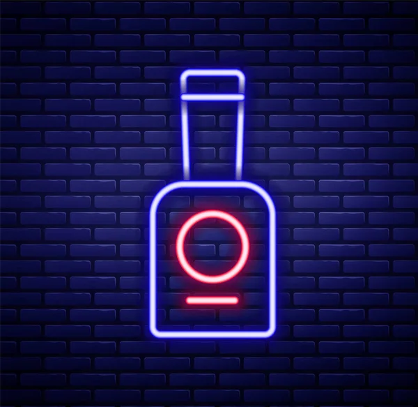 Leuchtende Neon-Linie Flasche Nagellack-Symbol isoliert auf Backsteinwand Hintergrund. Buntes Rahmenkonzept. Vektor — Stockvektor