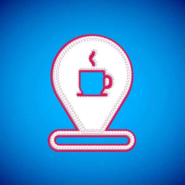 White Location with coffee cup icon isolated on blue background. Vector — Stock Vector
