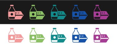 Çevrimiçi sipariş ve fast food dağıtım simgesini siyah beyaz arka planda izole et. Vektör