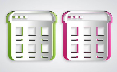 Kağıt kesme çevrimiçi alışveriş ekranı simgesi gri arkaplanda izole edildi. Konsept e-ticaret, e-ticaret, online iş pazarlama. Kağıt sanatı tarzı. Vektör