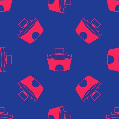 Kırmızı Stadyum ikonu mavi arka planda izole edilmiş kusursuz desen. Arena sembolü. Vektör