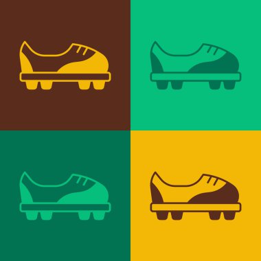 Pop Art Football ayakkabıları arka planda izole edilmiş. Futbol ayakkabıları. Spor futbolu ayak koruması. Vektör