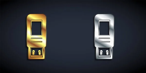 Guld och silver USB-minne ikon isolerad på svart bakgrund. Lång skuggstil. Vektor — Stock vektor