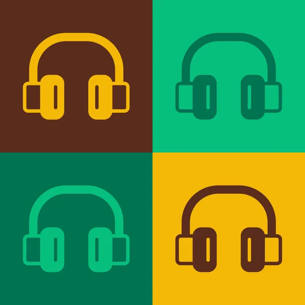 Pop art Headphones ícone isolado no fundo da cor. Fones de ouvido. Conceito para ouvir música, serviço, comunicação e operador. Vetor — Vetor de Stock