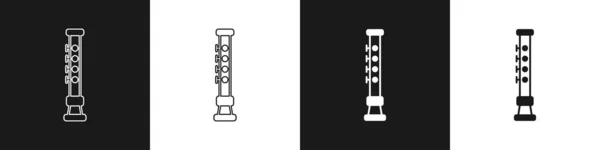 Ustaw ikonę fletu na czarno-białym tle. Instrumenty muzyczne. Wektor — Wektor stockowy