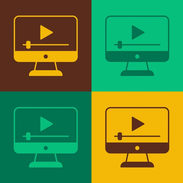 Pop art Online play video icoon geïsoleerd op kleur achtergrond. Filmstrip met speelbord. Vector — Stockvector