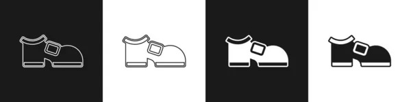 Stel Leprechaun boot pictogram geïsoleerd op zwart-wit achtergrond. Fijne Saint Patricks dag. Nationale Ierse feestdag. Vector — Stockvector