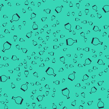 Yeşil zemin üzerinde iksir ikonu olan siyah şişe izole edilmiş pürüzsüz desen. Sihirli iksirli matara. Mutlu Cadılar Bayramı Partisi. Vektör