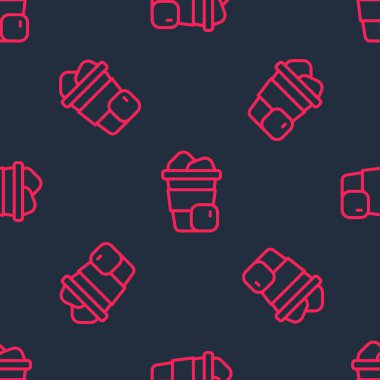 Kırmızı çizgi buzlu kahve ikonu siyah arka planda izole edilmiş kusursuz desen. Vektör