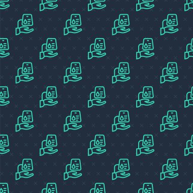 Yeşil çizgi kan bağışı ikonu mavi arka planda kusursuz desen izole etti. Vektör